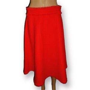 Orange Midi Skirt Fringe Bright Vibrant Mod Circle Flare Knee Length Size Medium